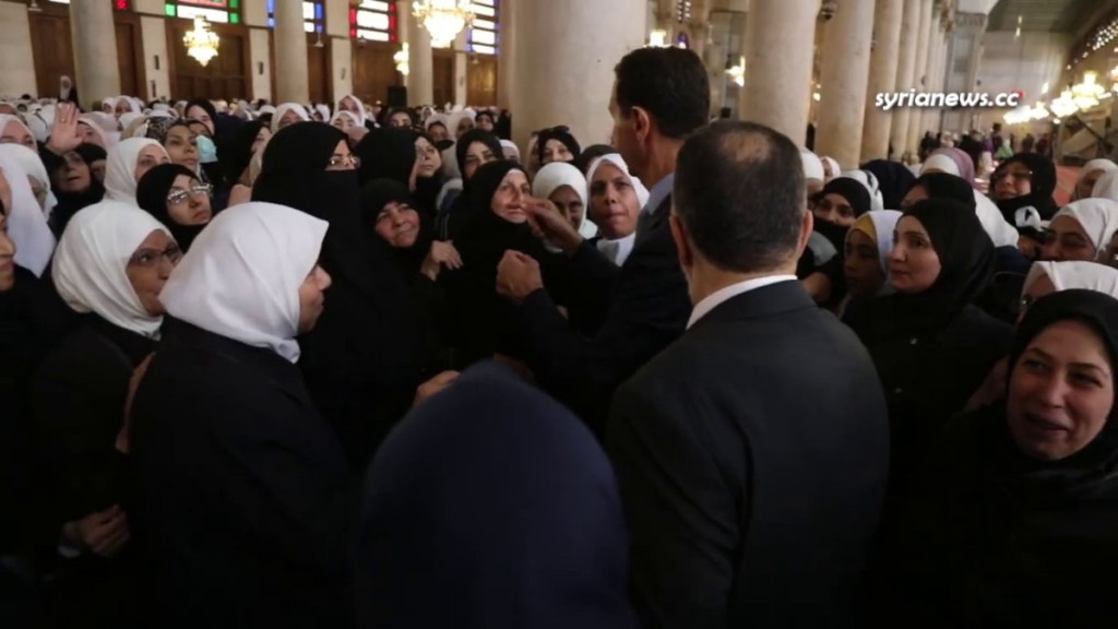 President Assad Swarmed by Lady Preachers at Omayyad Mosque